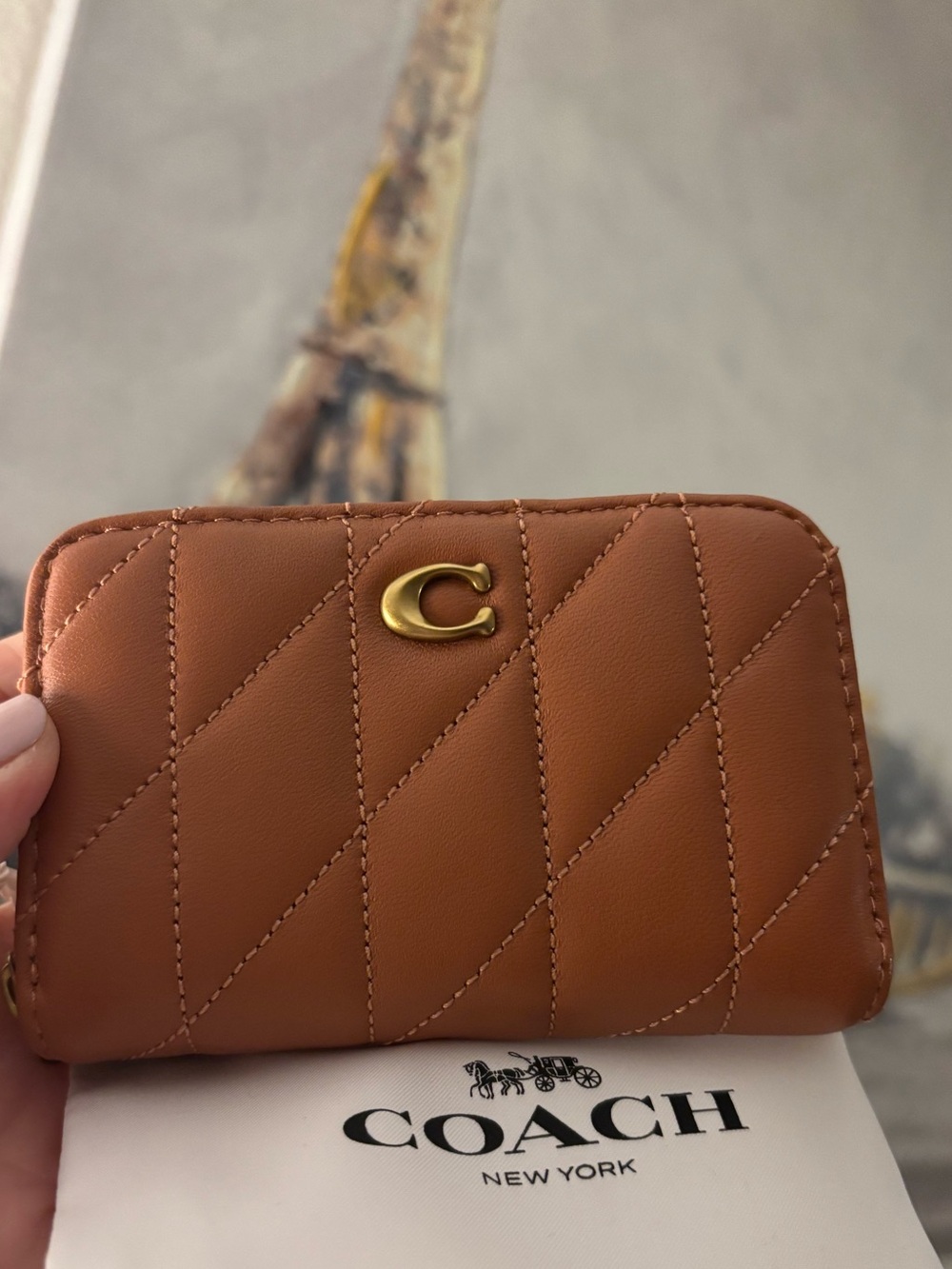 COACH 🍁 Quilted Leather Zip Card Case Wallet in Dark Peach 🍑 NWOT